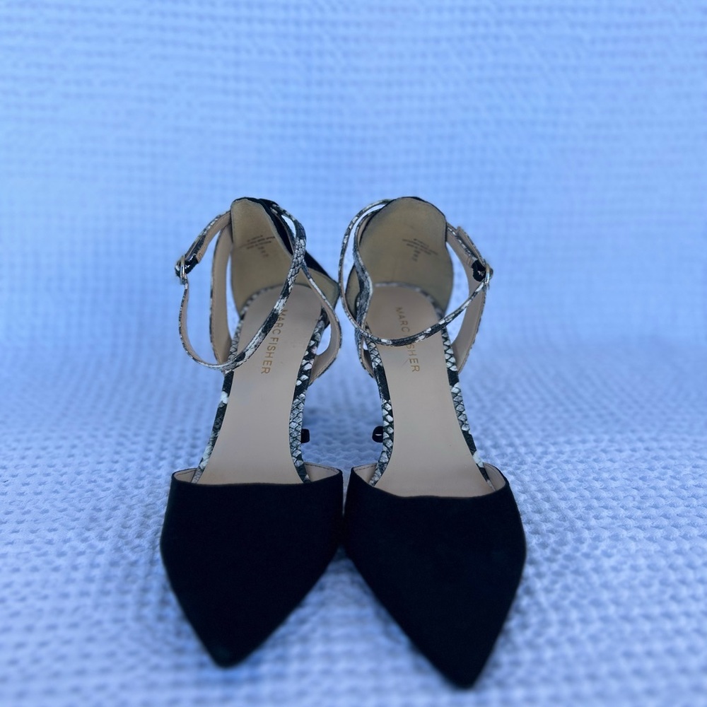 Marc Fisher Heels Womens 6 1/2 Casual Slip On Pumps Black Suede Pointed Toe